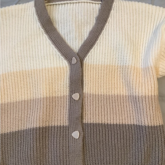 Striped Cream and Gray Women's Sweater - Picture 3 of 5